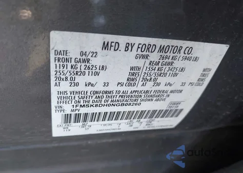 2022 Ford Explorer Xlt from USA, damaged, VIN 1FMSK8DH0NGB08260